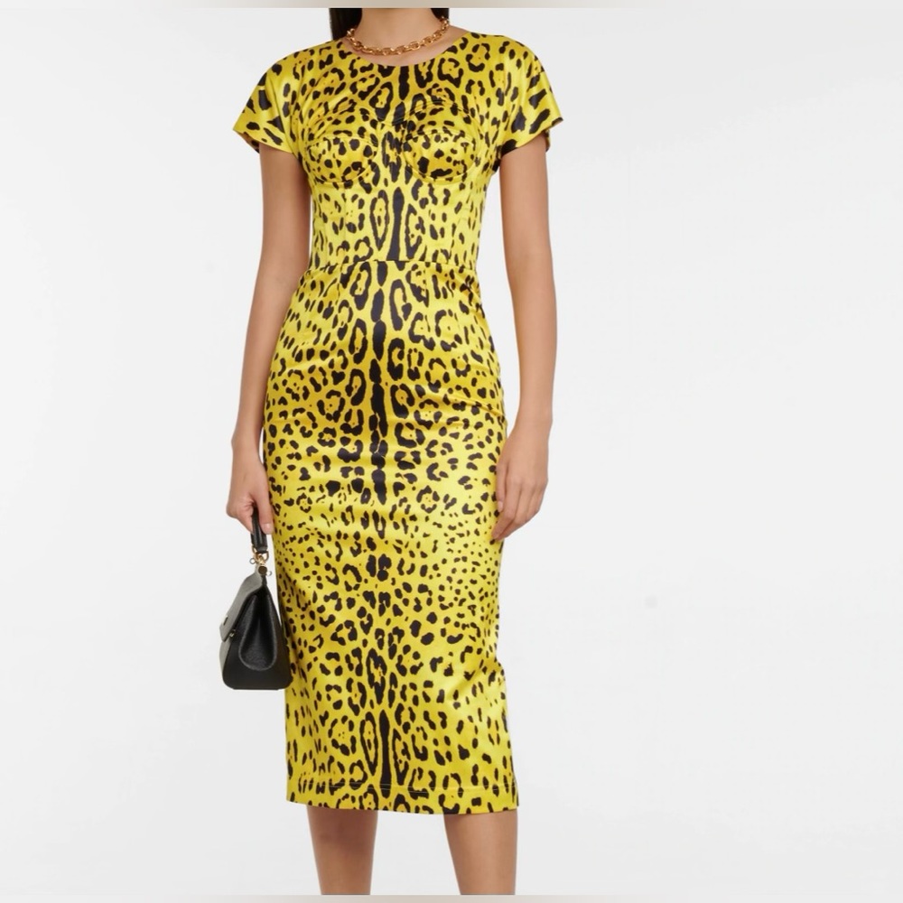 Dolce & Gabbana Women’s yellow leopard print satin dress